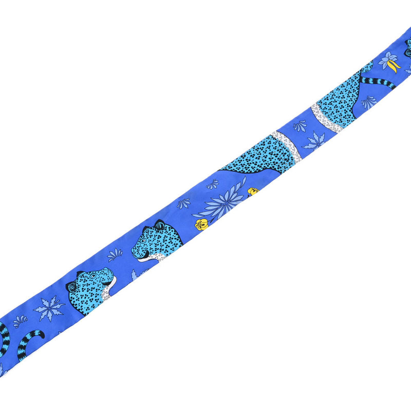HERMES エルメス ツイリー レオパード柄 青 レディース シルク100％ スカーフ Aランク 中古 銀蔵