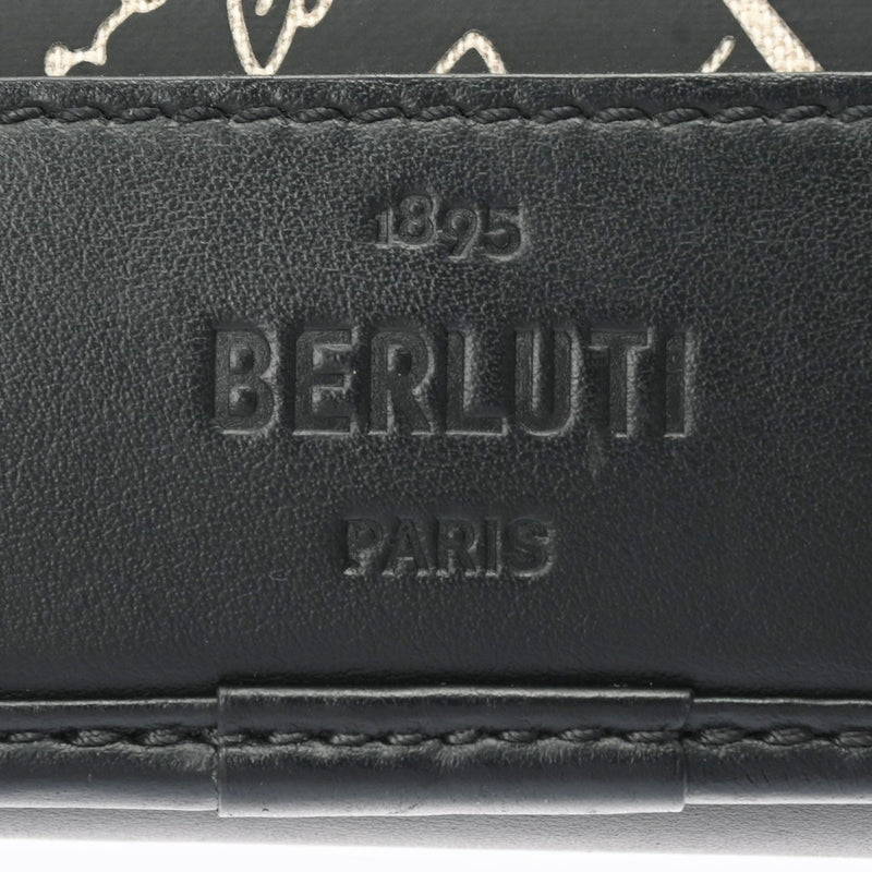 BERLUTI ベルルッティ アンジュール ガリバースクリット ホワイト/ブラック シルバー金具 メンズ キャンバス レザー ブリーフケース Bランク 中古 銀蔵