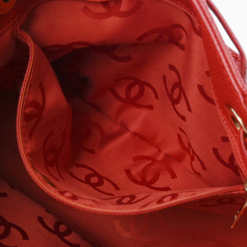 CHANEL シャネル 巾着 赤 ゴールド金具 レディース キャビアスキン トートバッグ ABランク 中古 銀蔵