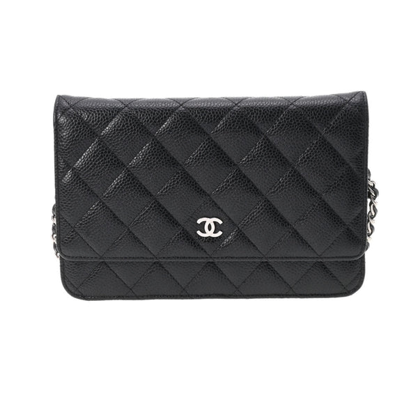 CHANEL シャネル マトラッセ 黒 シルバー金具 レディース キャビアスキン チェーンウォレット Aランク 中古 銀蔵