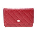 CHANEL シャネル マトラッセ レッド シルバー金具 レディース ラムスキン チェーンウォレット Aランク 中古 銀蔵