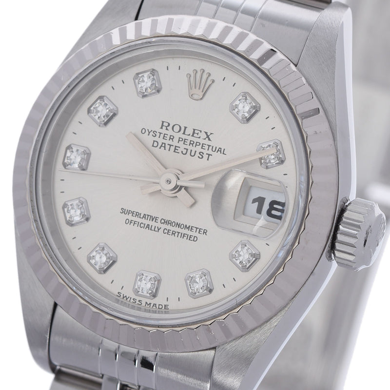 ROLEX ロレックス デイトジャスト 10Pダイヤ 69174G レディース SS/WG 腕時計 自動巻き シルバー文字盤 Aランク 中古 銀蔵