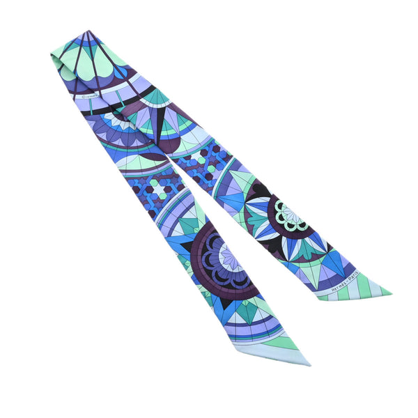 HERMES エルメス ツイリー ROSE DE COMPAS ブルー/グリーン レディース シルク100％ スカーフ ABランク 中古 銀蔵