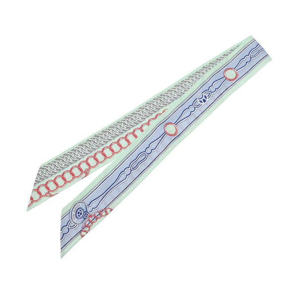 HERMES エルメス ツイリー MAILLONS 新タグ ブルー/グリーン レディース シルク100％ スカーフ ABランク 中古 銀蔵