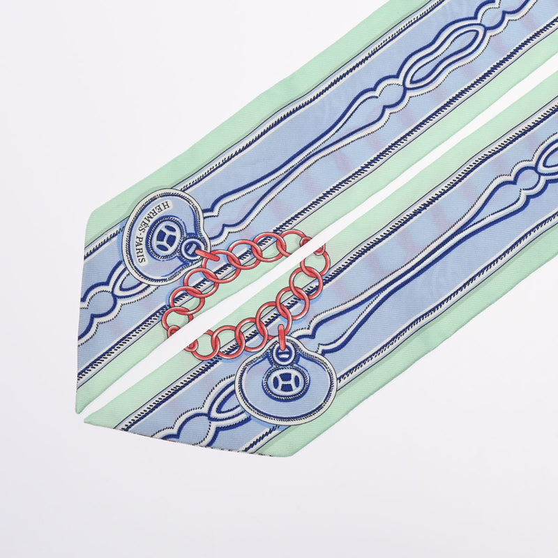 HERMES エルメス ツイリー MAILLONS 新タグ ブルー/グリーン レディース シルク100％ スカーフ ABランク 中古 銀蔵