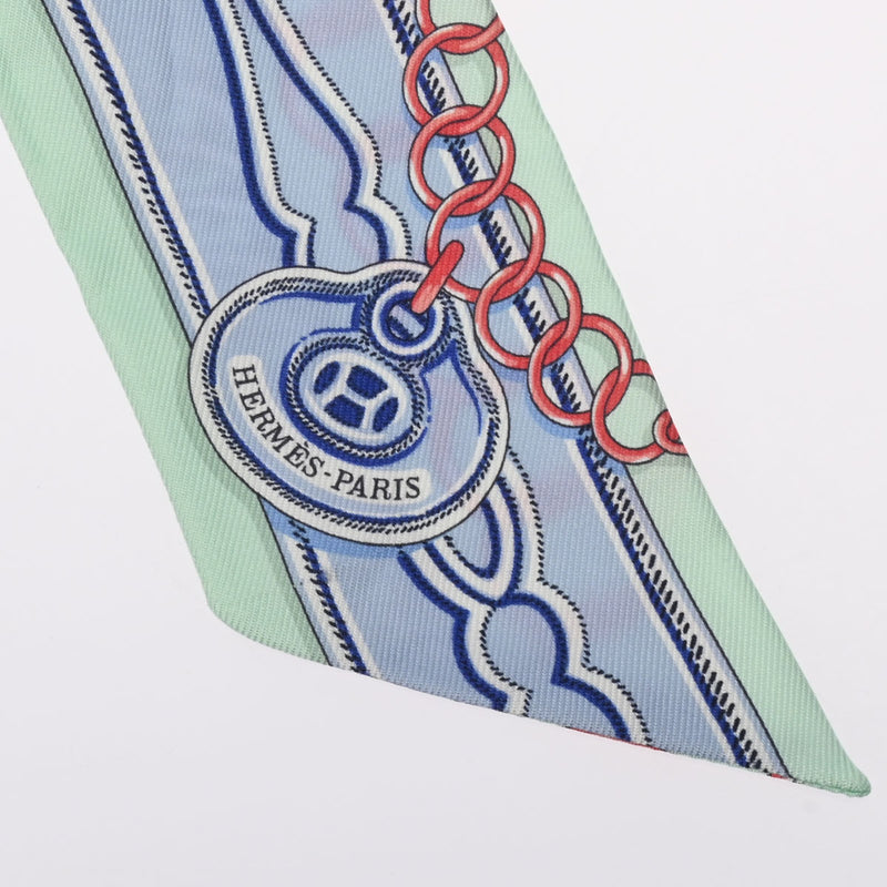 HERMES エルメス ツイリー MAILLONS 新タグ ブルー/グリーン レディース シルク100％ スカーフ ABランク 中古 銀蔵
