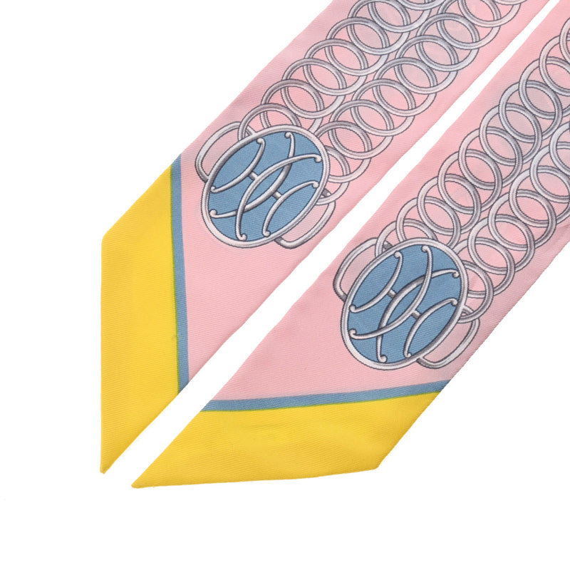 HERMES エルメス ツイリー LIFT PROFILE 新タグ ピンク/イエロー レディース シルク100％ スカーフ ABランク 中古 銀蔵