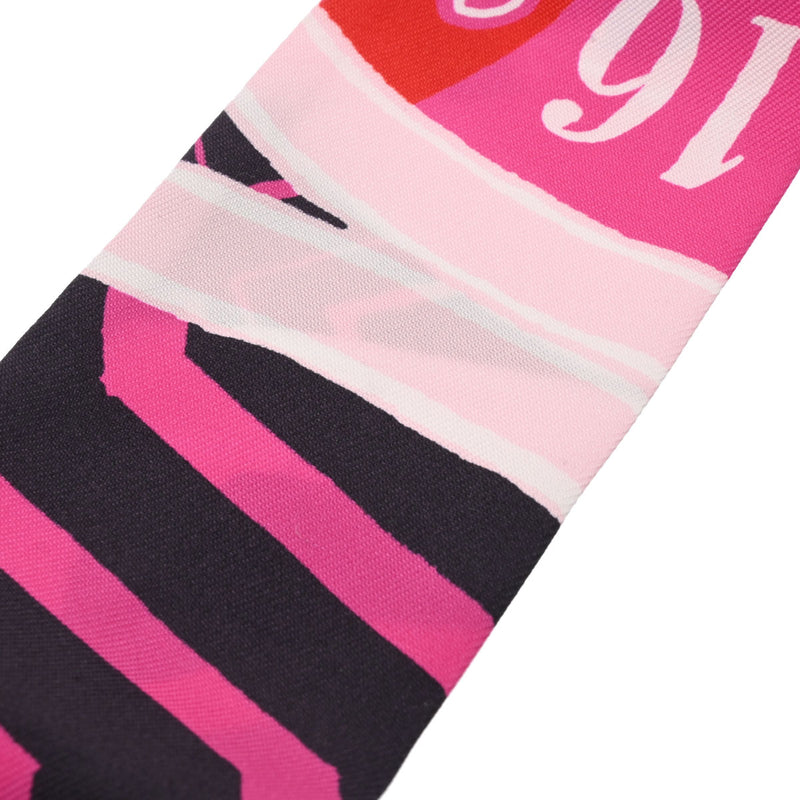 HERMES エルメス ツイリー JEU DE SOIE 新タグ ピンク/黒 レディース シルク100％ スカーフ ABランク 中古 銀蔵