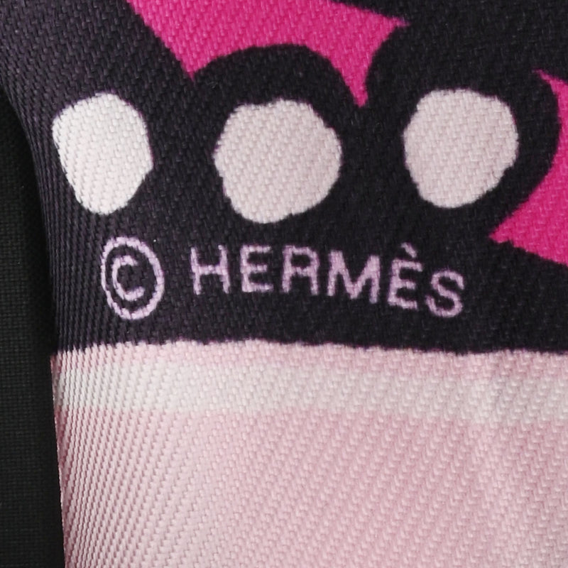 HERMES エルメス ツイリー JEU DE SOIE 新タグ ピンク/黒 レディース シルク100％ スカーフ ABランク 中古 銀蔵