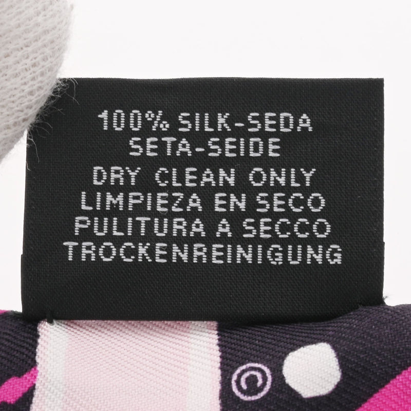 HERMES エルメス ツイリー JEU DE SOIE 新タグ ピンク/黒 レディース シルク100％ スカーフ ABランク 中古 銀蔵