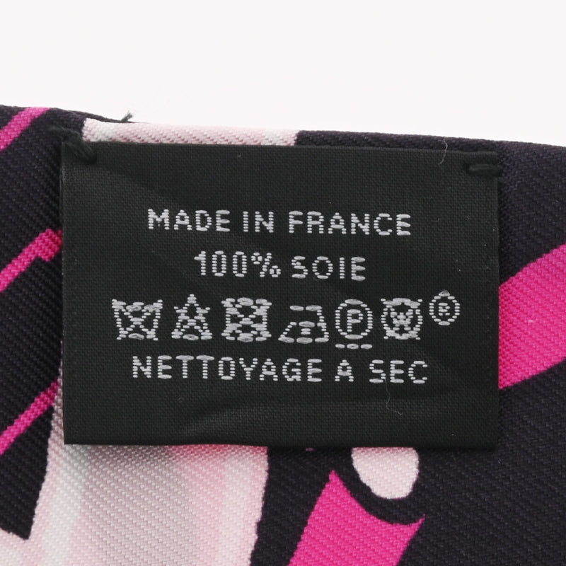 HERMES エルメス ツイリー JEU DE SOIE 新タグ ピンク/黒 レディース シルク100％ スカーフ ABランク 中古 銀蔵