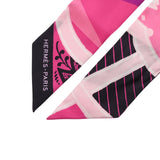 HERMES エルメス ツイリー JEU DE SOIE 新タグ ピンク/黒 レディース シルク100％ スカーフ ABランク 中古 銀蔵