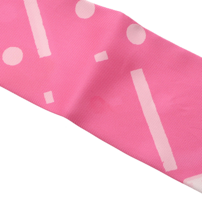 HERMES エルメス ツイリー JEU DE SOIE 新タグ ピンク/黒 レディース シルク100％ スカーフ ABランク 中古 銀蔵