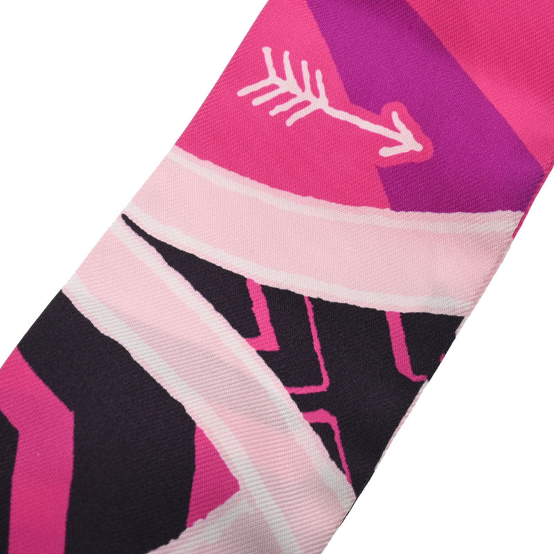 HERMES エルメス ツイリー JEU DE SOIE 新タグ ピンク/黒 レディース シルク100％ スカーフ ABランク 中古 銀蔵