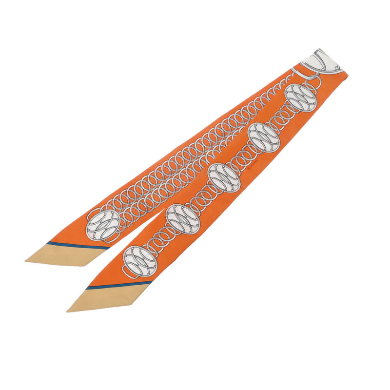 HERMES エルメス ツイリー LIFT PROFILE 新タグ オレンジ/ベージュ レディース シルク100％ スカーフ ABランク 中古 銀蔵