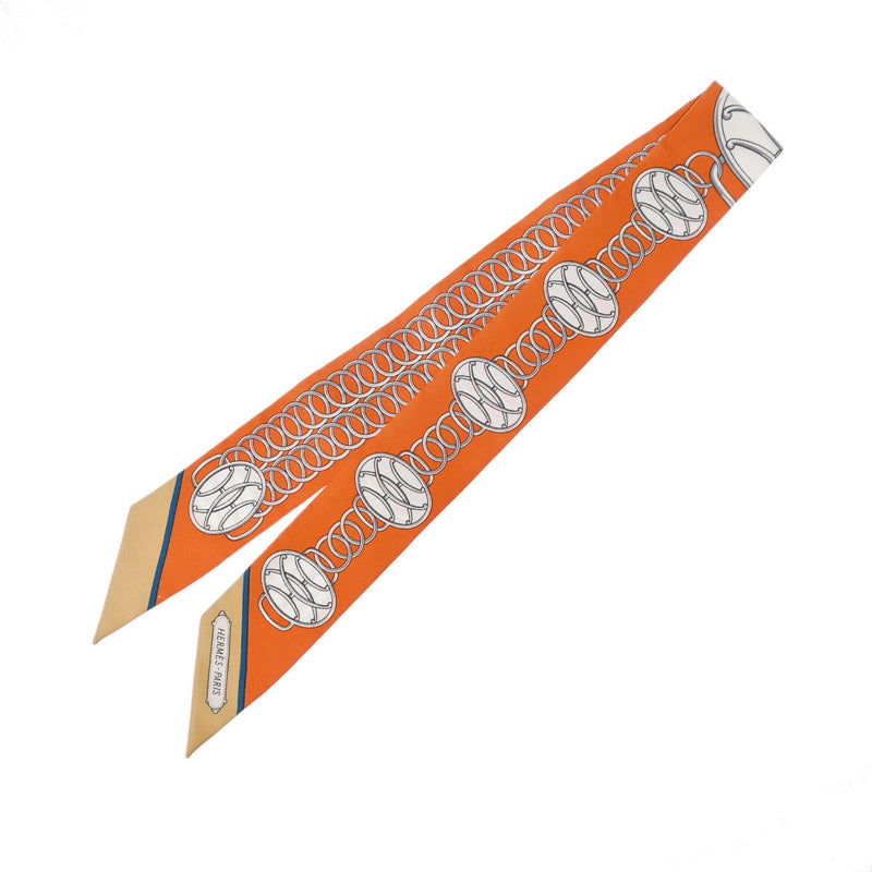 HERMES エルメス ツイリー LIFT PROFILE 新タグ オレンジ/ベージュ レディース シルク100％ スカーフ ABランク 中古 銀蔵