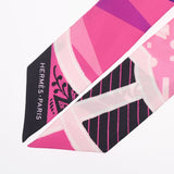 HERMES エルメス ツイリー JEU DE SOIE 新タグ ピンク/黒 レディース シルク100％ スカーフ ABランク 中古 銀蔵