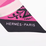 HERMES エルメス ツイリー JEU DE SOIE 新タグ ピンク/黒 レディース シルク100％ スカーフ ABランク 中古 銀蔵
