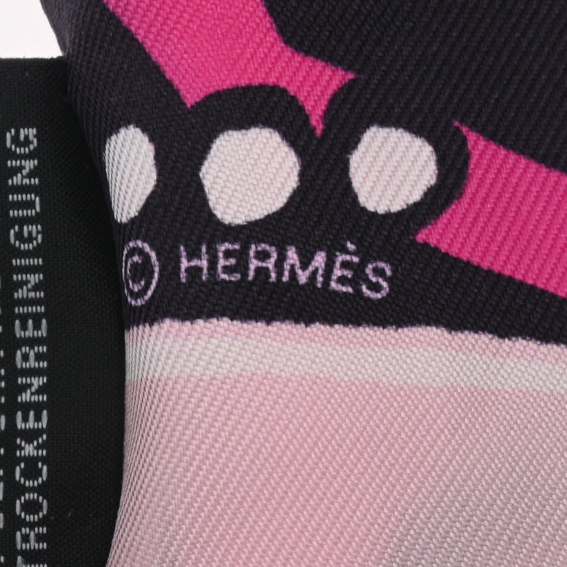 HERMES エルメス ツイリー JEU DE SOIE 新タグ ピンク/黒 レディース シルク100％ スカーフ ABランク 中古 銀蔵