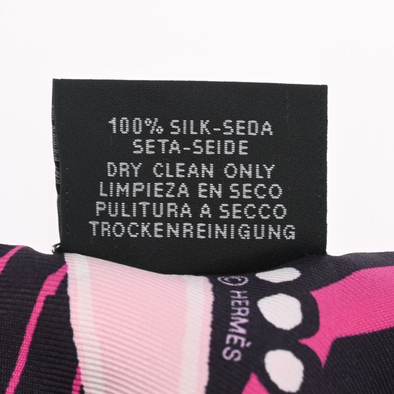 HERMES エルメス ツイリー JEU DE SOIE 新タグ ピンク/黒 レディース シルク100％ スカーフ ABランク 中古 銀蔵