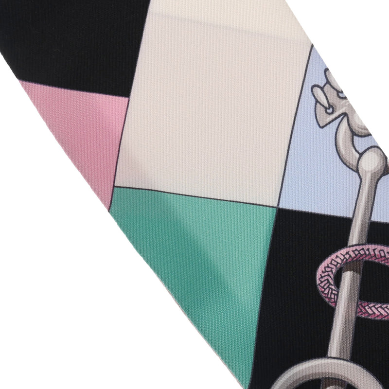 HERMES エルメス ツイリー CLIQUETIS ブラック/ローズ/ミント レディース シルク100％ スカーフ Aランク 中古 銀蔵