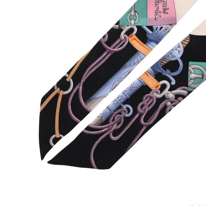 HERMES エルメス ツイリー CLIQUETIS ブラック/ローズ/ミント レディース シルク100％ スカーフ Aランク 中古 銀蔵