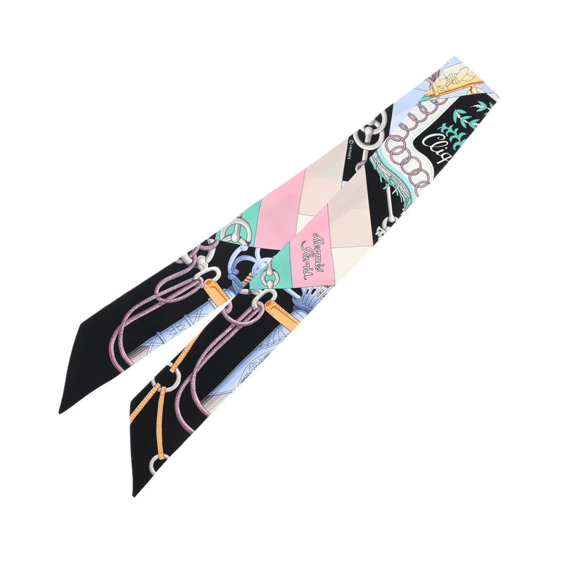 HERMES エルメス ツイリー CLIQUETIS ブラック/ローズ/ミント レディース シルク100％ スカーフ Aランク 中古 銀蔵