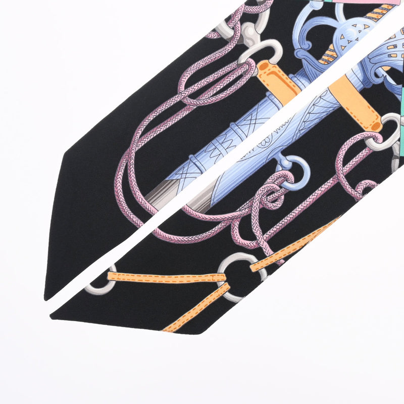 HERMES エルメス ツイリー CLIQUETIS ブラック/ローズ/ミント レディース シルク100％ スカーフ Aランク 中古 銀蔵