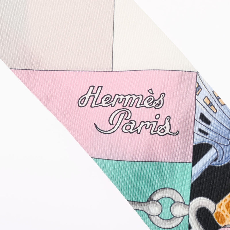 HERMES エルメス ツイリー CLIQUETIS ブラック/ローズ/ミント レディース シルク100％ スカーフ Aランク 中古 銀蔵