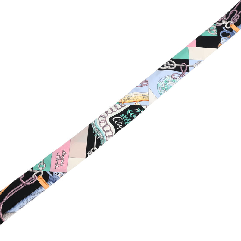 HERMES エルメス ツイリー CLIQUETIS ブラック/ローズ/ミント レディース シルク100％ スカーフ Aランク 中古 銀蔵