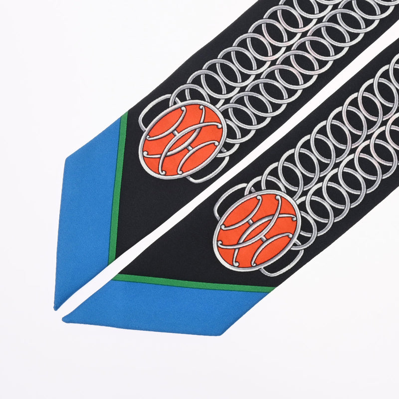 HERMES エルメス ツイリー LIFT PROFILE ブラック/コバルト/バーミリオン レディース シルク100％ スカーフ Aランク 中古 銀蔵