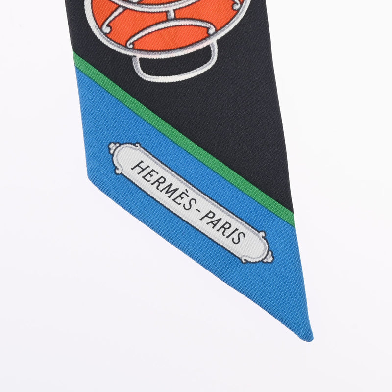 HERMES エルメス ツイリー LIFT PROFILE ブラック/コバルト/バーミリオン レディース シルク100％ スカーフ Aランク 中古 銀蔵