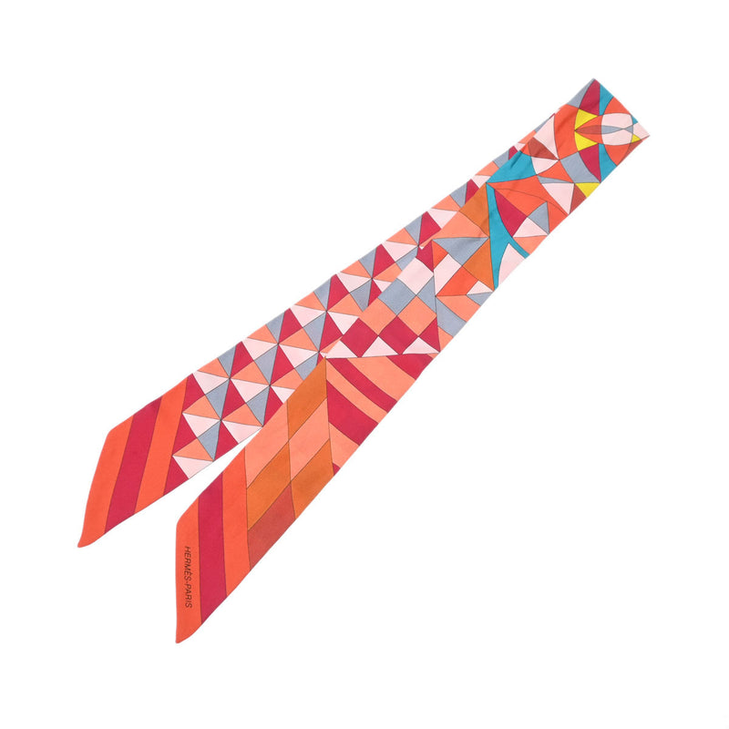 HERMES エルメス ツイリー オレンジ/レッド/ピンク レディース シルク100％ スカーフ ABランク 中古 銀蔵