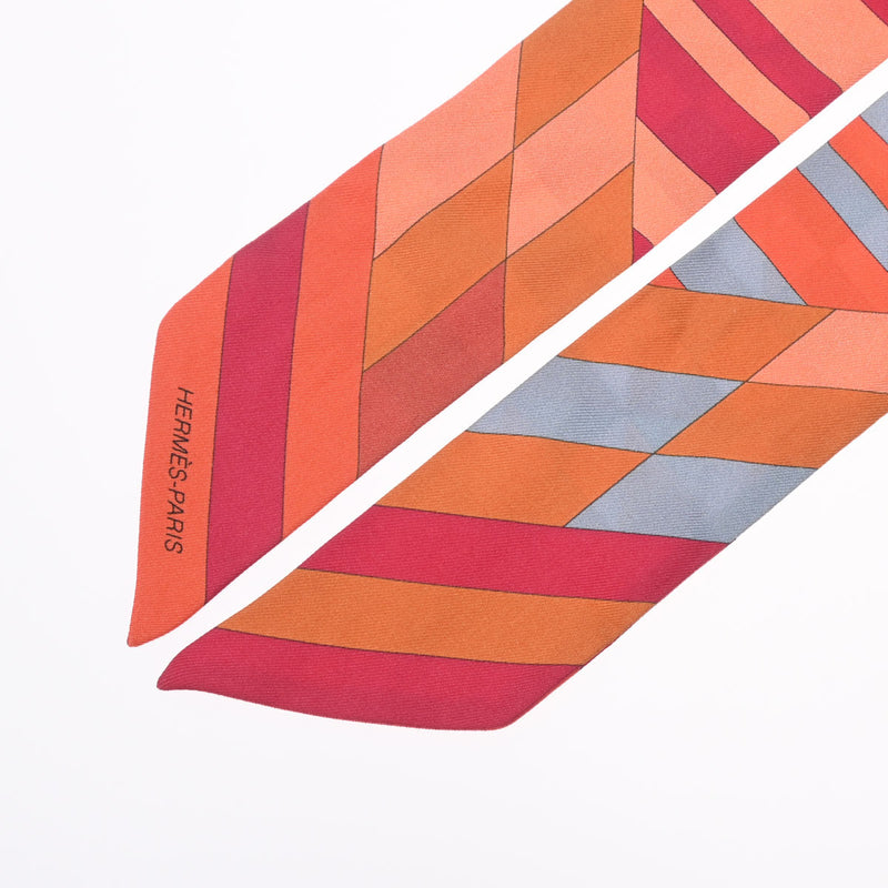 HERMES エルメス ツイリー オレンジ/レッド/ピンク レディース シルク100％ スカーフ ABランク 中古 銀蔵