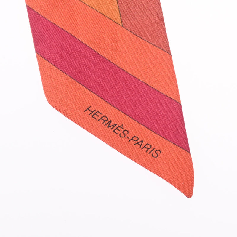 HERMES エルメス ツイリー オレンジ/レッド/ピンク レディース シルク100％ スカーフ ABランク 中古 銀蔵
