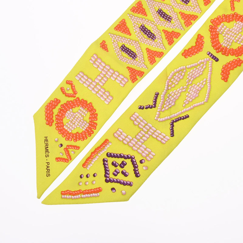 HERMES エルメス ツイリー KELLY EN PERLES イエローグリーン レディース シルク100％ スカーフ ABランク 中古 銀蔵