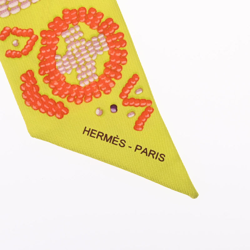 HERMES エルメス ツイリー KELLY EN PERLES イエローグリーン レディース シルク100％ スカーフ ABランク 中古 銀蔵