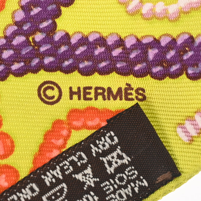 HERMES エルメス ツイリー KELLY EN PERLES イエローグリーン レディース シルク100％ スカーフ ABランク 中古 銀蔵