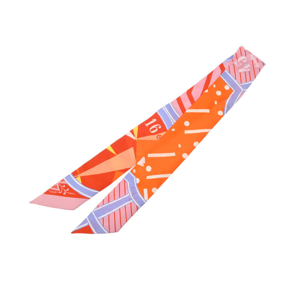 HERMES エルメス ツイリー JEU DE SOIE ヴュローズ/オレンジ/ラベンダー レディース シルク100％ スカーフ ABランク 中古 銀蔵