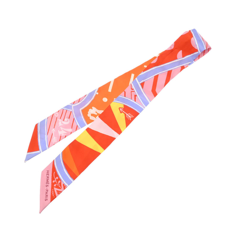 HERMES エルメス ツイリー JEU DE SOIE ヴュローズ/オレンジ/ラベンダー レディース シルク100％ スカーフ ABランク 中古 銀蔵