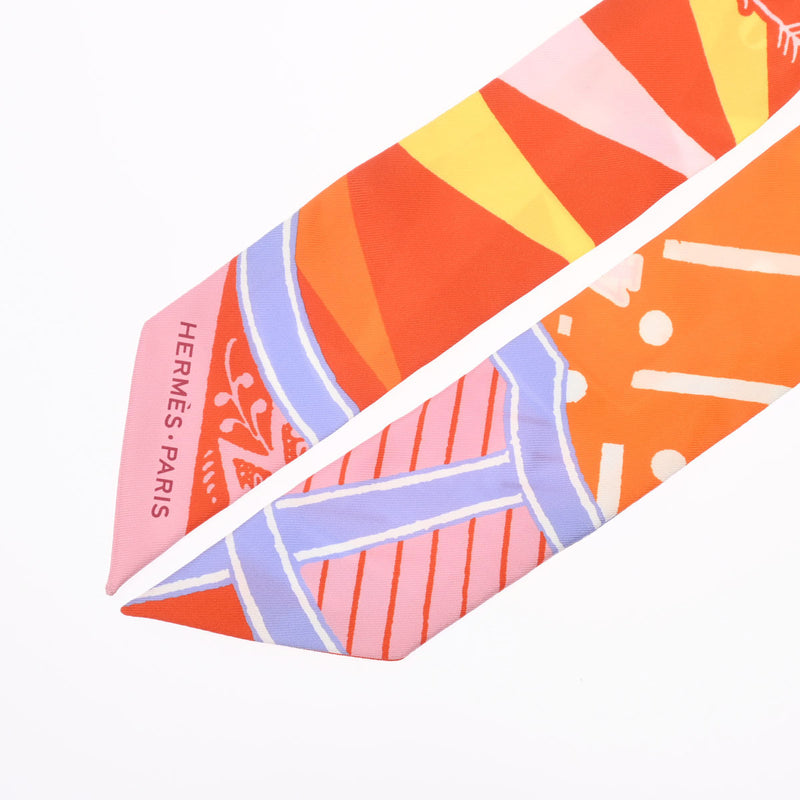 HERMES エルメス ツイリー JEU DE SOIE ヴュローズ/オレンジ/ラベンダー レディース シルク100％ スカーフ ABランク 中古 銀蔵
