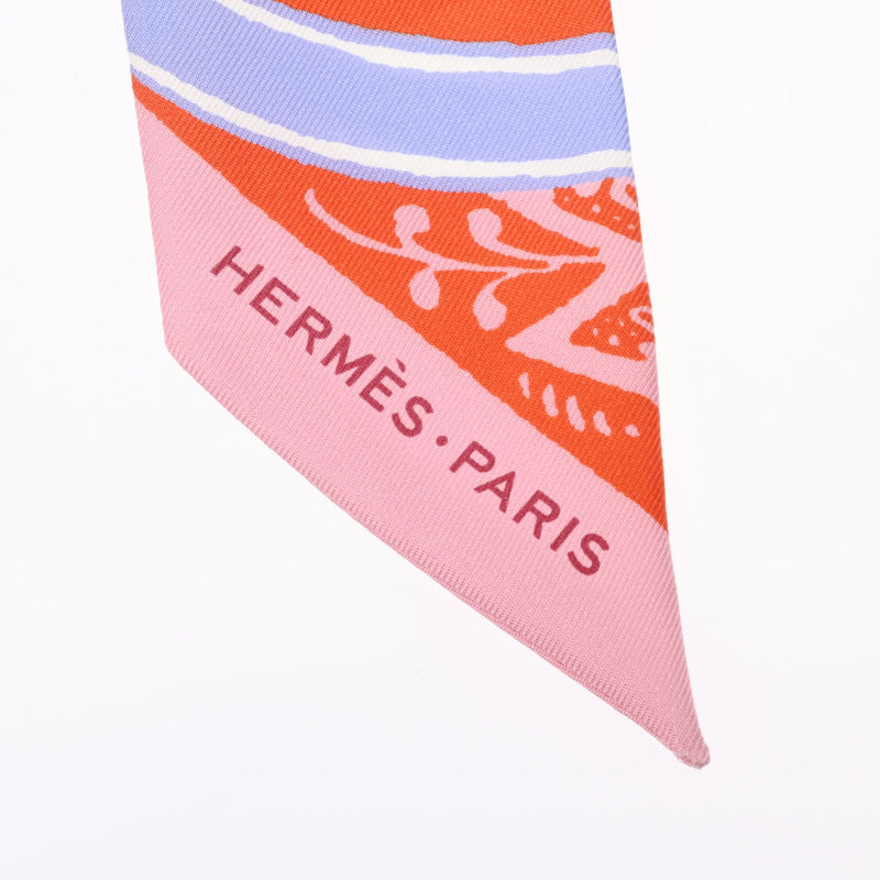 HERMES エルメス ツイリー JEU DE SOIE ヴュローズ/オレンジ/ラベンダー レディース シルク100％ スカーフ ABランク 中古 銀蔵