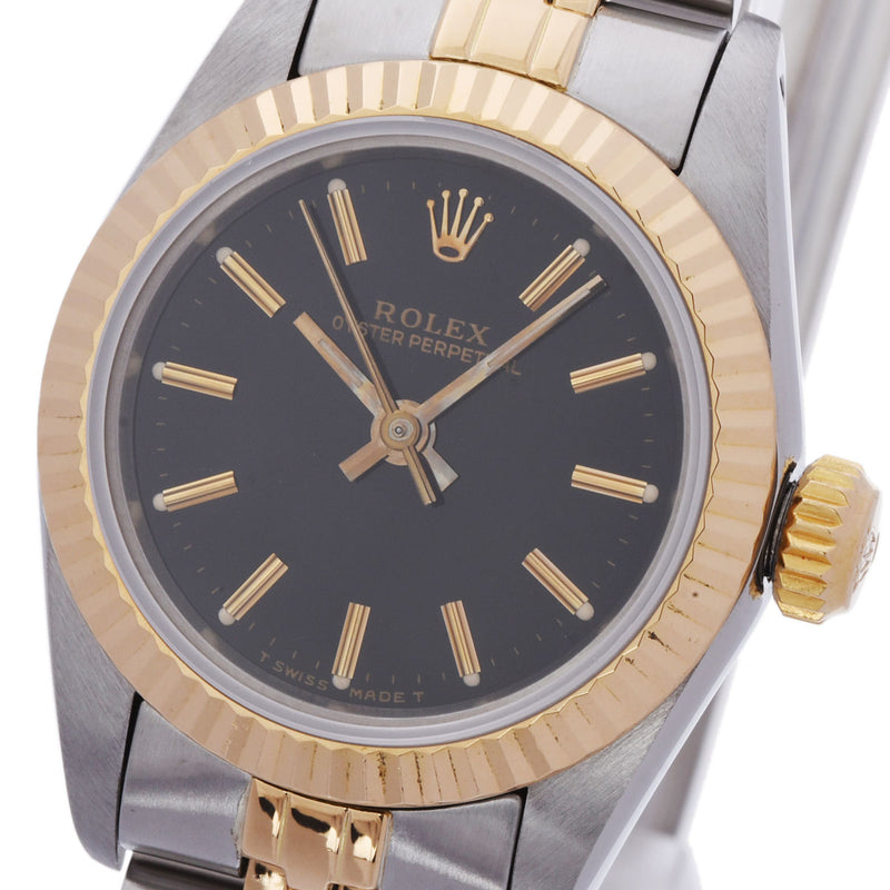 ROLEX ロレックス オイスターパーペチュアル 67193 レディース YG/SS 腕時計 自動巻き 黒文字盤 Aランク 中古 銀蔵