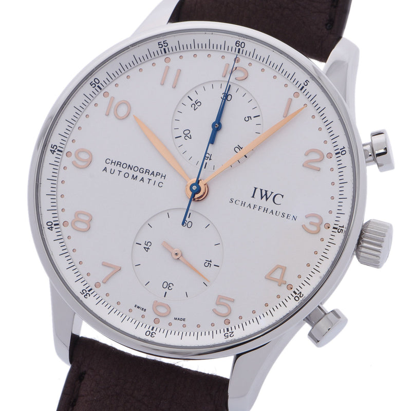 IWC SCHAFFHAUSEN アイダブリューシー シャフハウゼン ポルトギーゼ クロノグラフ IW371401 メンズ SS/革 腕時計 自動巻き シルバー文字盤 Aランク 中古 銀蔵