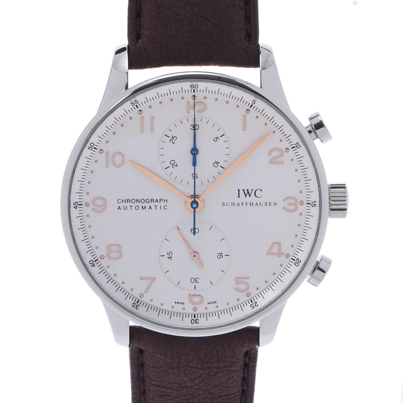 IWC SCHAFFHAUSEN アイダブリューシー シャフハウゼン ポルトギーゼ クロノグラフ IW371401 メンズ SS/革 腕時計 自動巻き シルバー文字盤 Aランク 中古 銀蔵