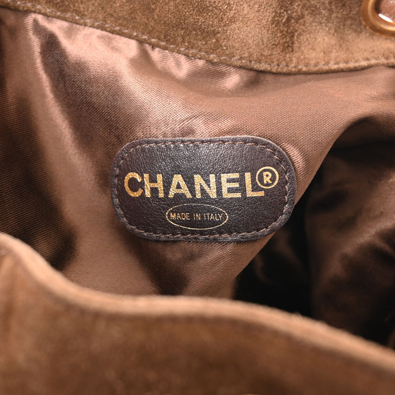 CHANEL シャネル 巾着タイプ 茶 ゴールド金具 レディース スエード ショルダーバッグ Bランク 中古 銀蔵