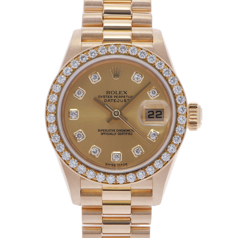 ROLEX ロレックス デイトジャスト ベゼルダイヤ 69138G レディース YG 腕時計 自動巻き シャンパン文字盤 Aランク 中古 銀蔵