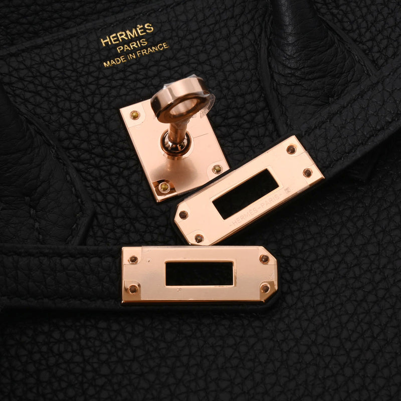 HERMES エルメス バーキン25 ブラック ローズゴールド金具 B刻印(2023年頃) レディース トゴ ハンドバッグ 新品 銀蔵