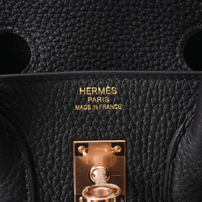 HERMES エルメス バーキン25 ブラック ローズゴールド金具 B刻印(2023年頃) レディース トゴ ハンドバッグ 新品 銀蔵