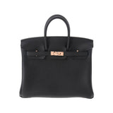 HERMES エルメス バーキン25 ブラック ローズゴールド金具 B刻印(2023年頃) レディース トゴ ハンドバッグ 新品 銀蔵